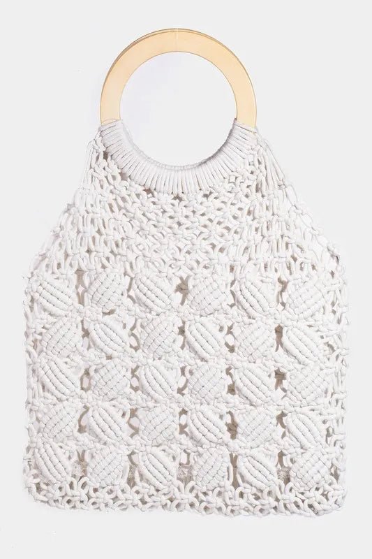 Fame Boho Braided Wooden Top Handle Bag - Trendy Accessories in Off White/Tan for Women | The802Gypsy