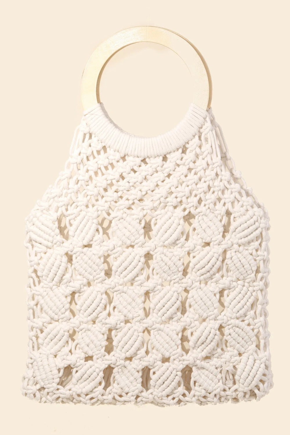 Fame Boho Braided Wooden Top Handle Bag - Trendy Accessories in Off White/Tan for Women | The802Gypsy