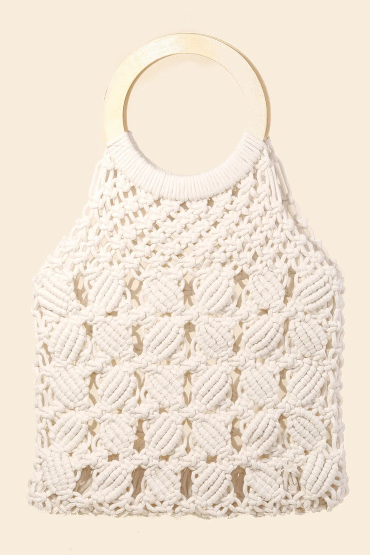Fame Boho Braided Wooden Top Handle Bag - Trendy Accessories in Off White/Tan for Women | The802Gypsy