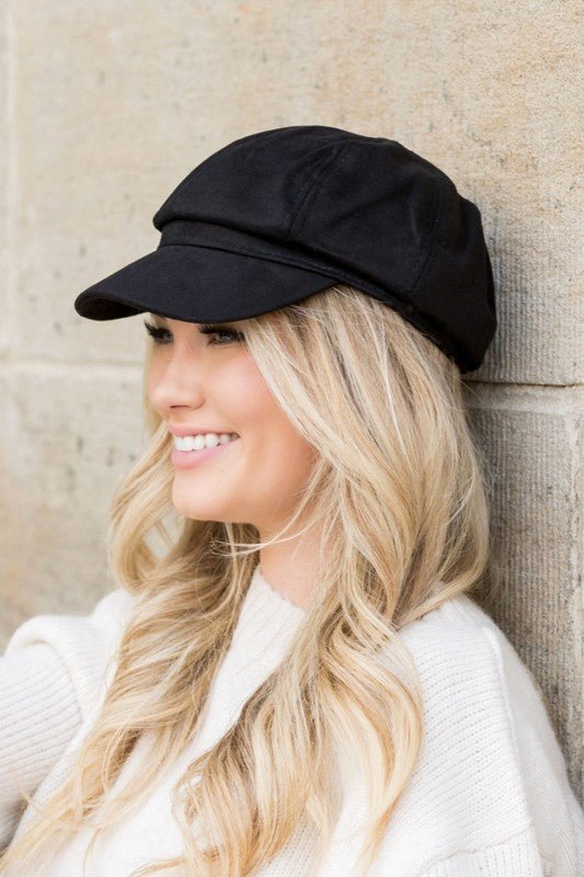 Faux Suede Newsboy Cap - Trendy Accessories/Hat in Black for Women | The802Gypsy