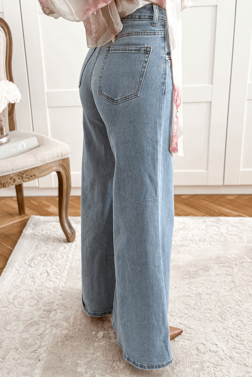 Retro Bell Bottom High - Waist Button Zip Jeans - Trendy Bottoms/Jeans in Beau Blue for Women | The802Gypsy