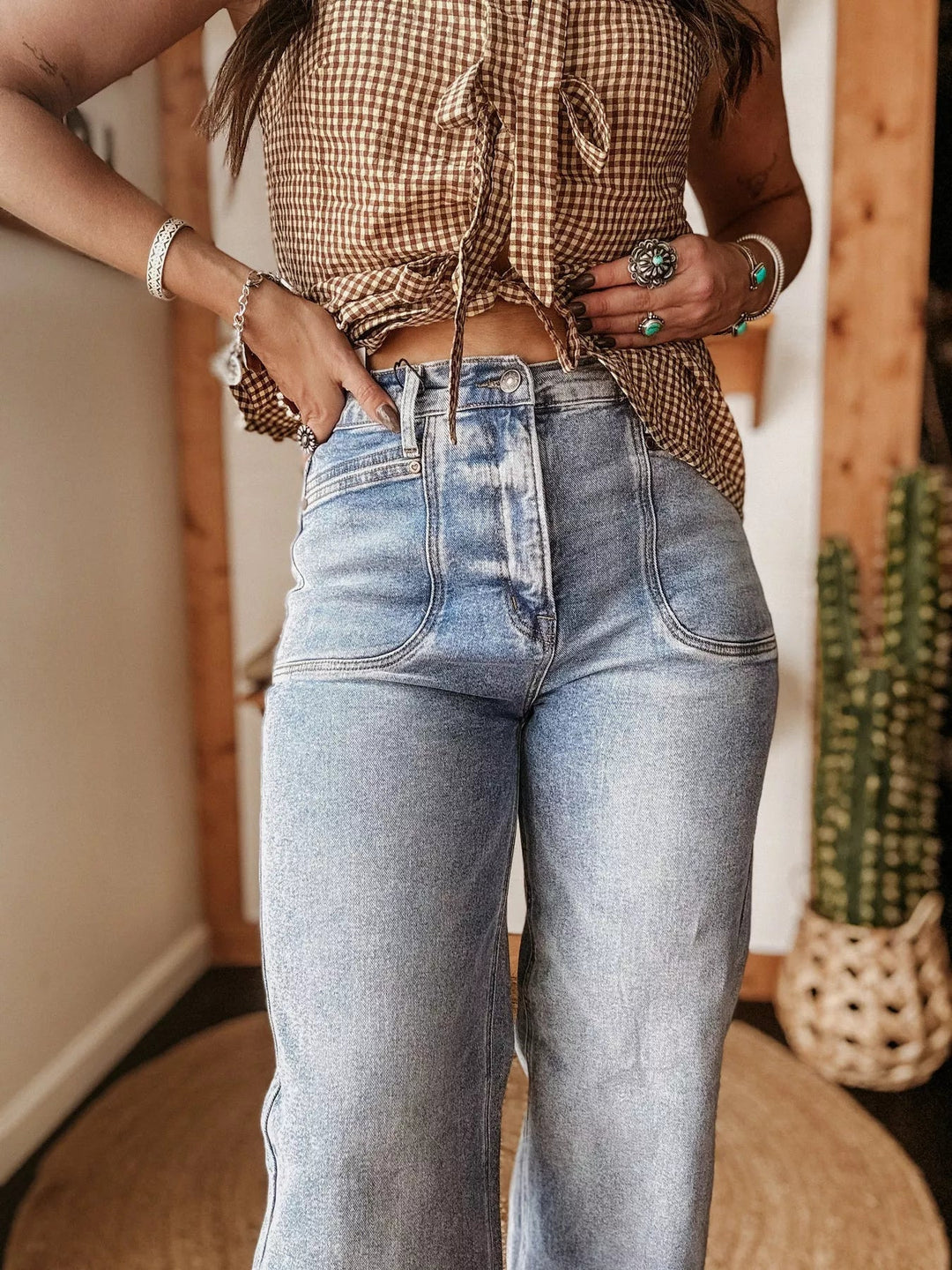 Wide - Leg Semi - Stretch Light Wash Jeans - Trendy Bottoms/Jeans in Blue for Women | The802Gypsy
