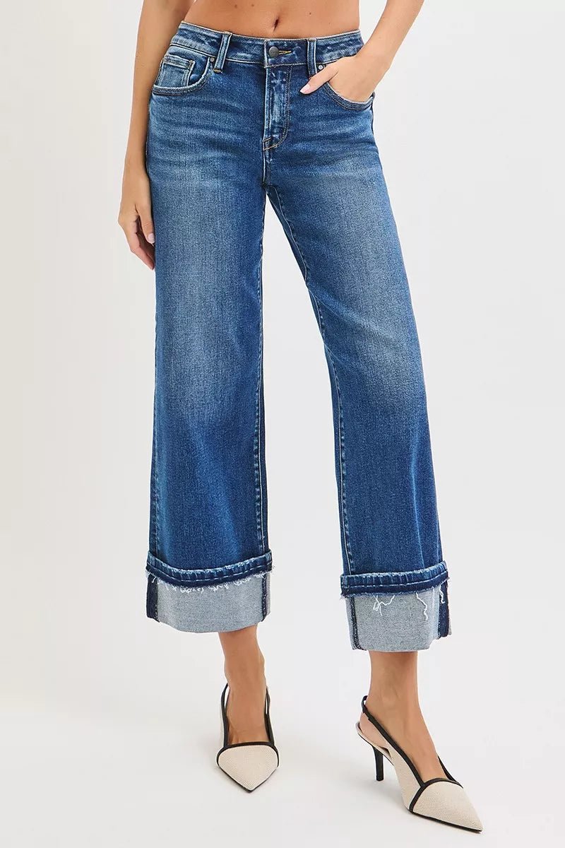 RISEN Mid Rise Ankle Straight Jeans - Trendy Bottoms/Jeans in Dark Denim for Women | The802Gypsy