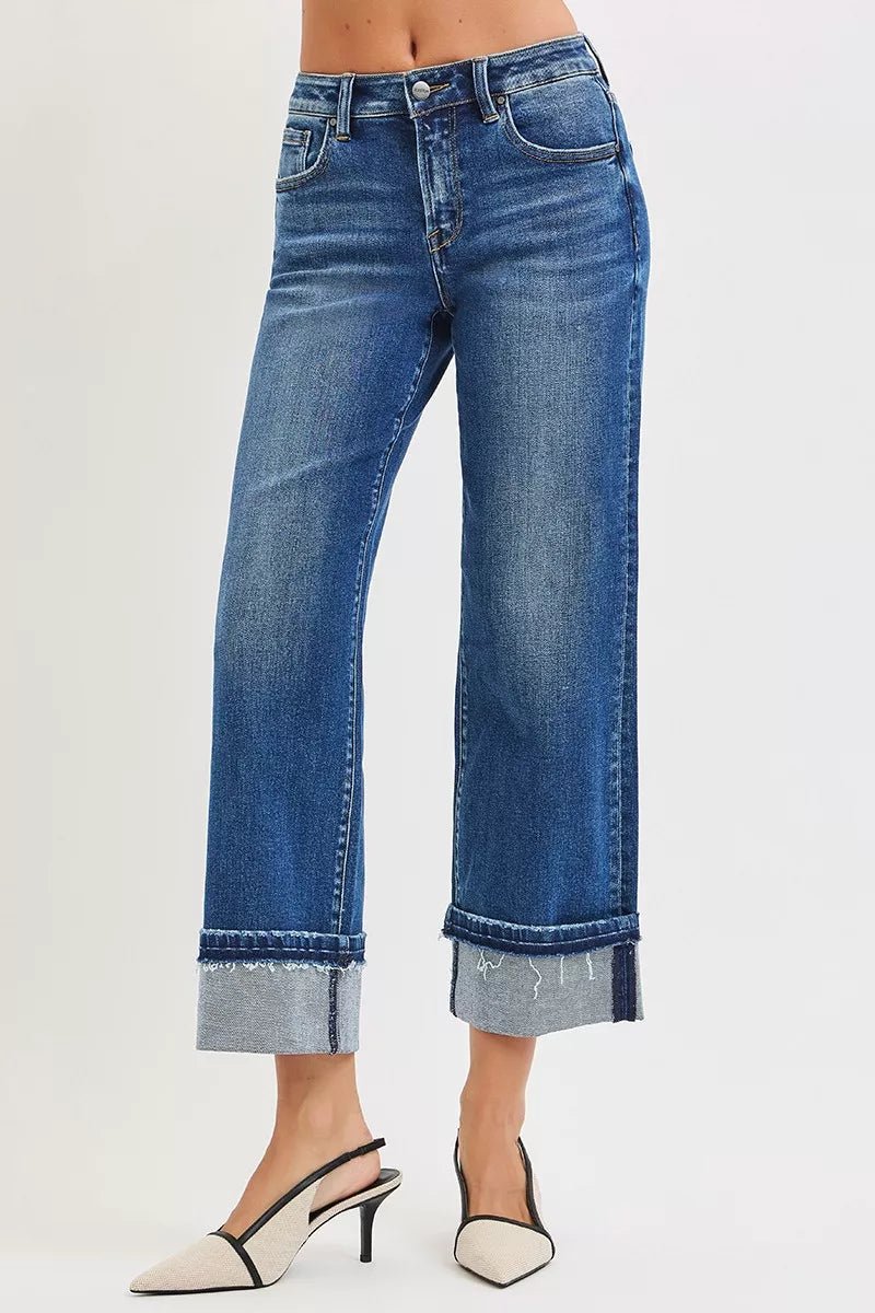 RISEN Mid Rise Ankle Straight Jeans - Trendy Bottoms/Jeans in Dark Denim for Women | The802Gypsy