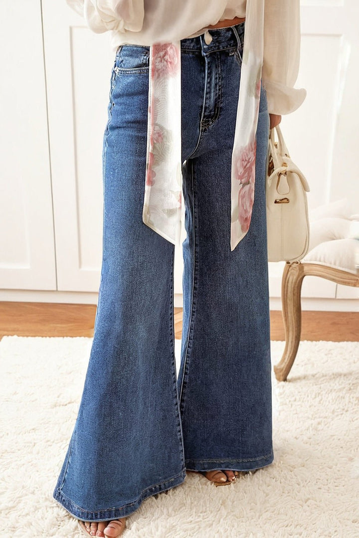 Dirty Blue Retro High Waist Bell Bottom Jeans - Trendy Bottoms/Jeans in Dirty blue for Women | The802Gypsy