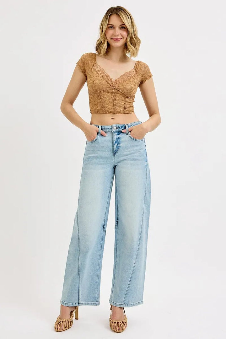 RISEN Mid Rise Barrel Jeans - Trendy Bottoms/Jeans in Light Denim for Women | The802Gypsy
