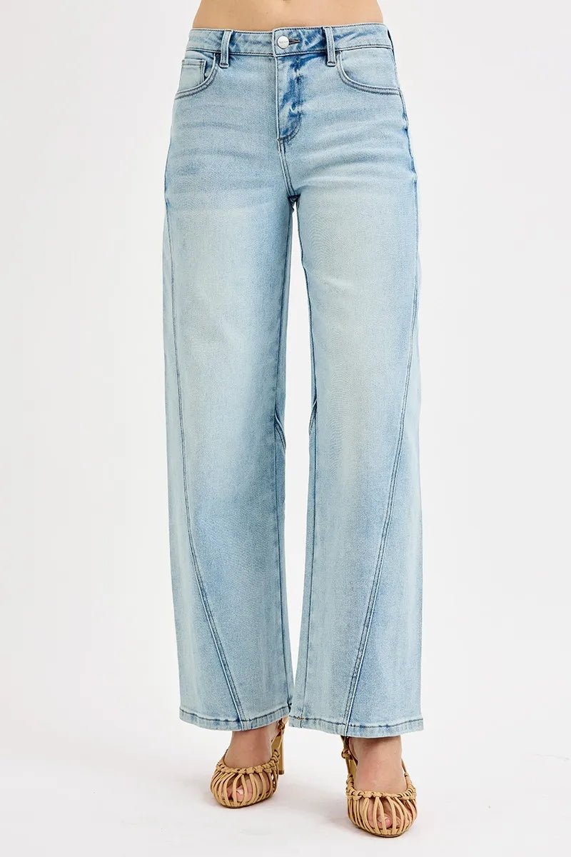 RISEN Mid Rise Barrel Jeans - Trendy Bottoms/Jeans in Light Denim for Women | The802Gypsy