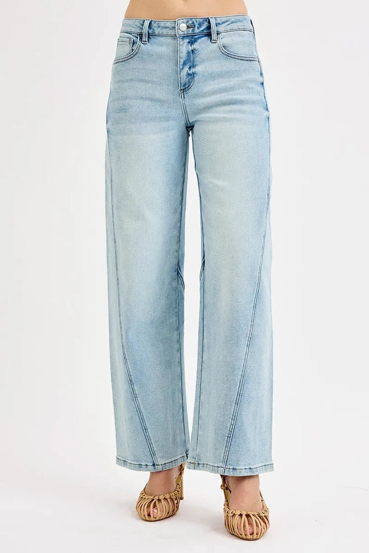 RISEN Mid Rise Barrel Jeans - Trendy Bottoms/Jeans in Light Denim for Women | The802Gypsy