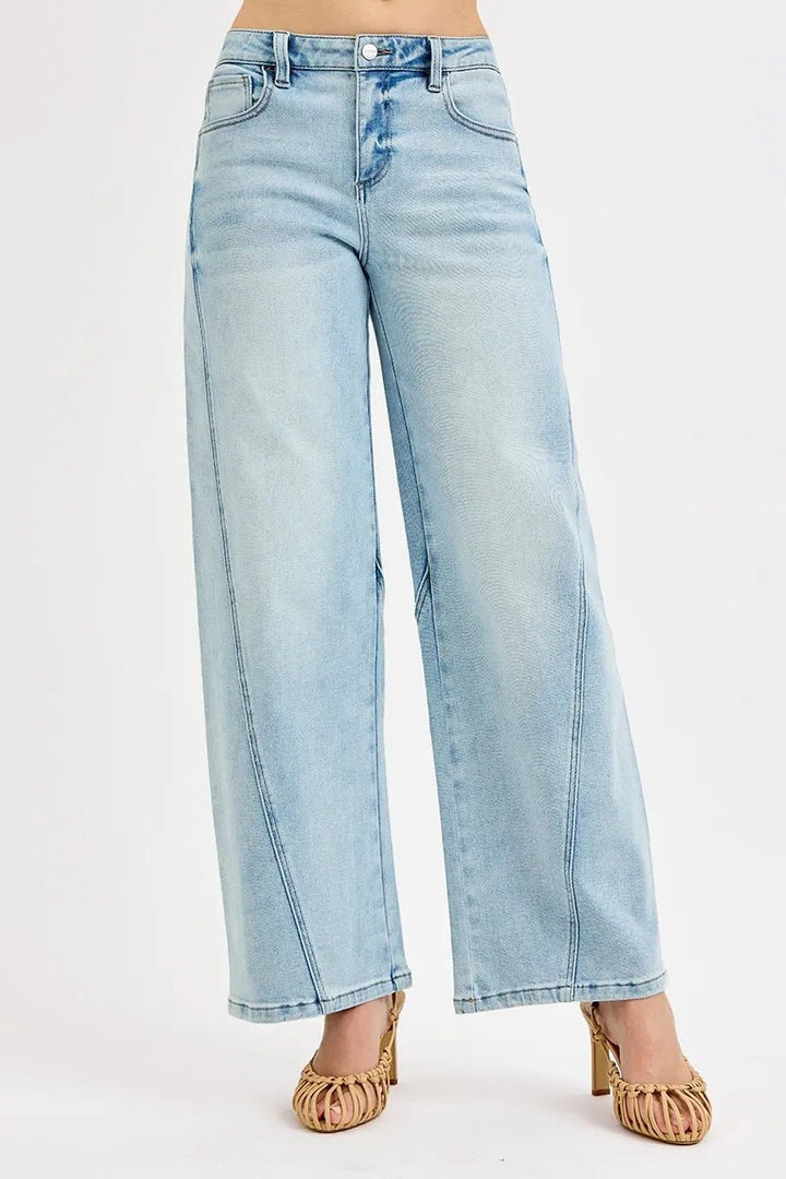RISEN Mid Rise Barrel Jeans - Trendy Bottoms/Jeans in Light Denim for Women | The802Gypsy