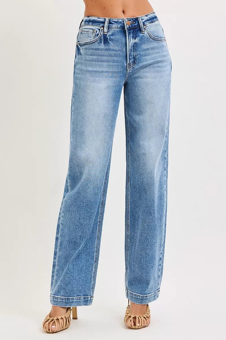 RISEN High Rise Wide Baggy Jeans - Trendy Bottoms/Jeans in Medium Denim for Women | The802Gypsy
