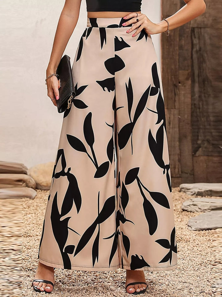 Printed Wide - Leg Pants - Trendy Bottoms/Pants & Culotte in Tan for Women | The802Gypsy