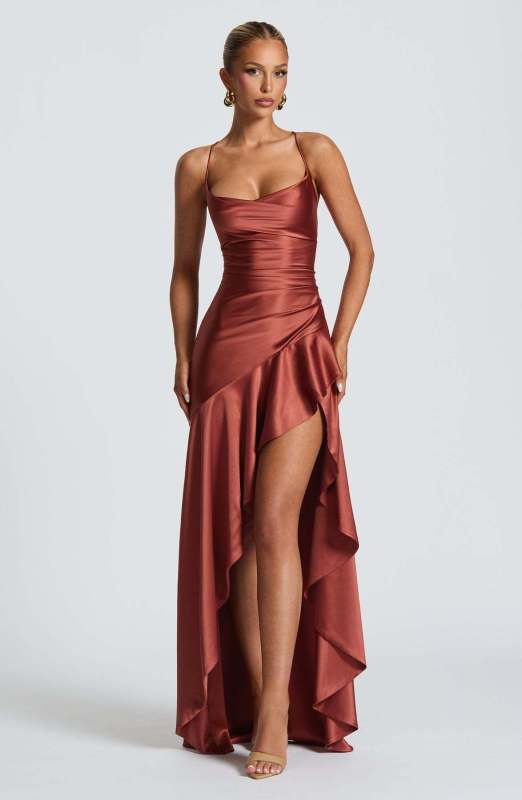 Party Style Halter Ruffle Hem Dress - Trendy Dress in Brick red for Women | The802Gypsy