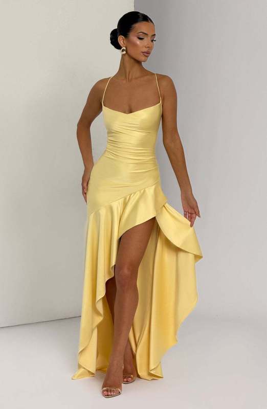 Party Style Halter Ruffle Hem Dress - Trendy Dress in Yellow for Women | The802Gypsy