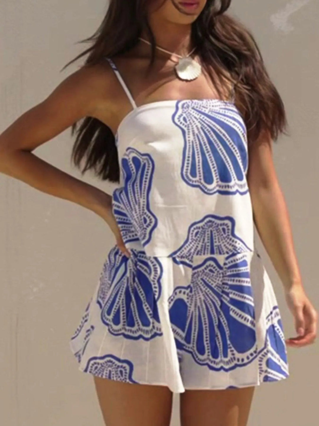 Shell Print Sleeveless Summer Mini Dress - Trendy Dress/Beach Dress in Blue for Women | The802Gypsy