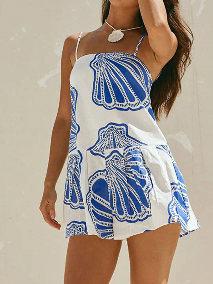 Shell Print Sleeveless Summer Mini Dress - Trendy Dress/Beach Dress in Blue for Women | The802Gypsy