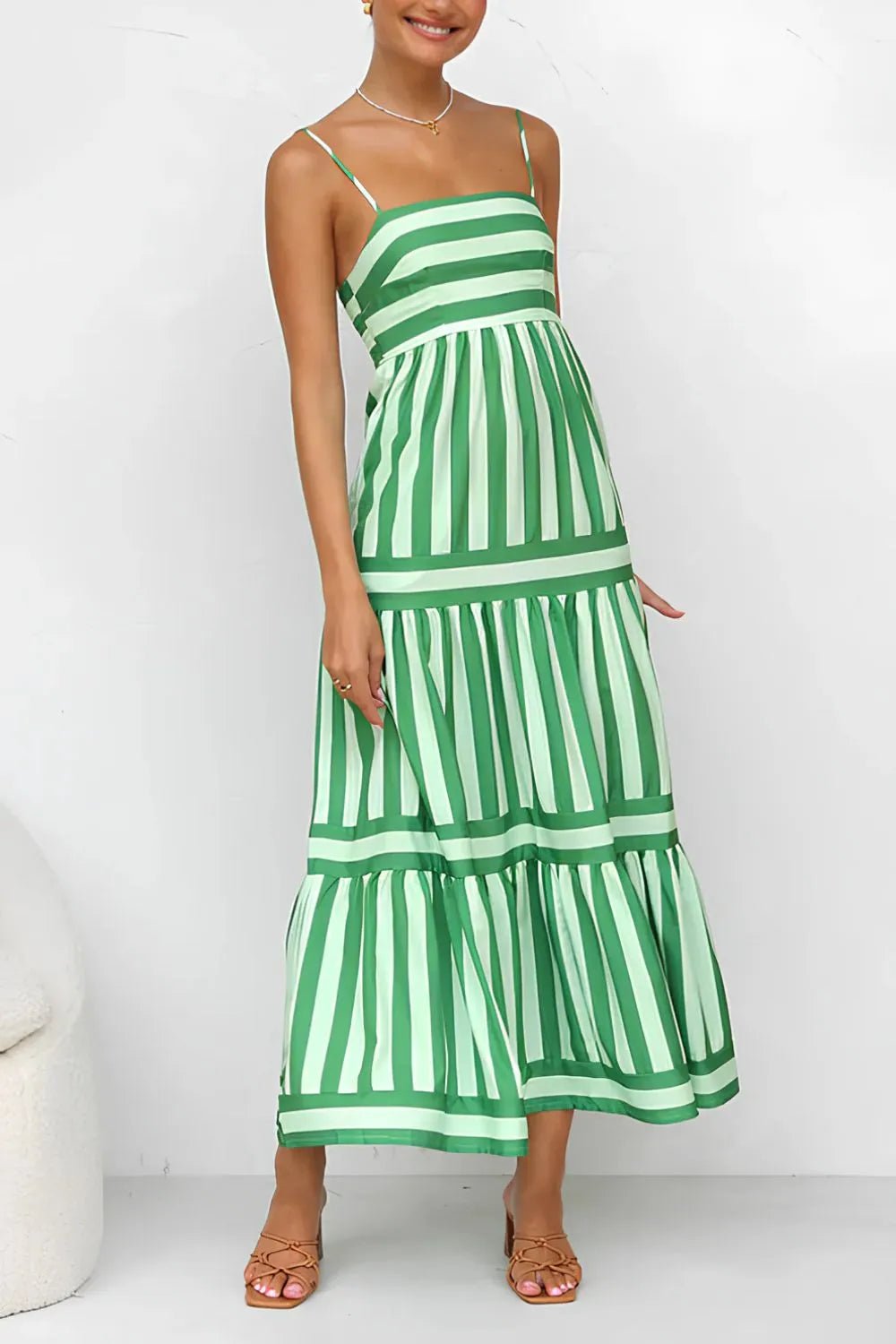 Striped Maxi Cami Dress - Trendy Dress/Beach Dress in Green for Women | The802Gypsy