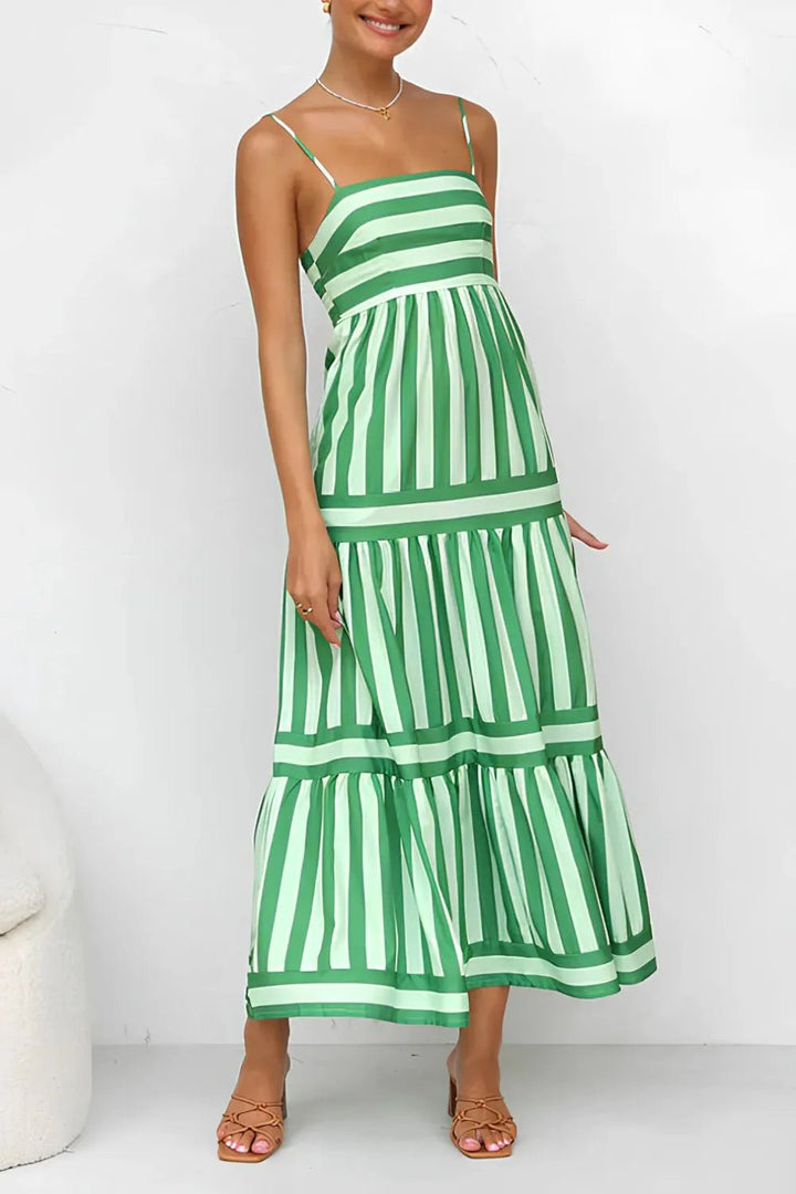 Striped Maxi Cami Dress - Trendy Dress/Beach Dress in Green for Women | The802Gypsy