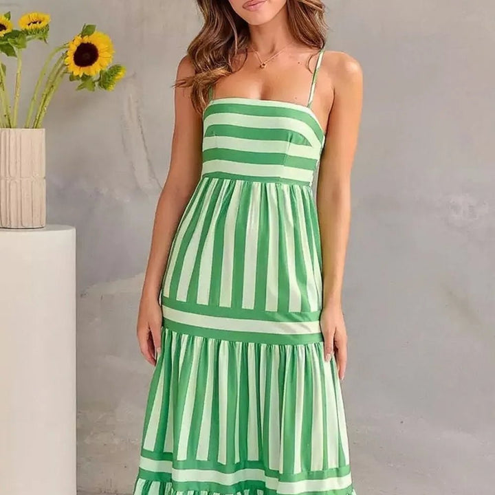 Striped Maxi Cami Dress - Trendy Dress/Beach Dress in Green for Women | The802Gypsy