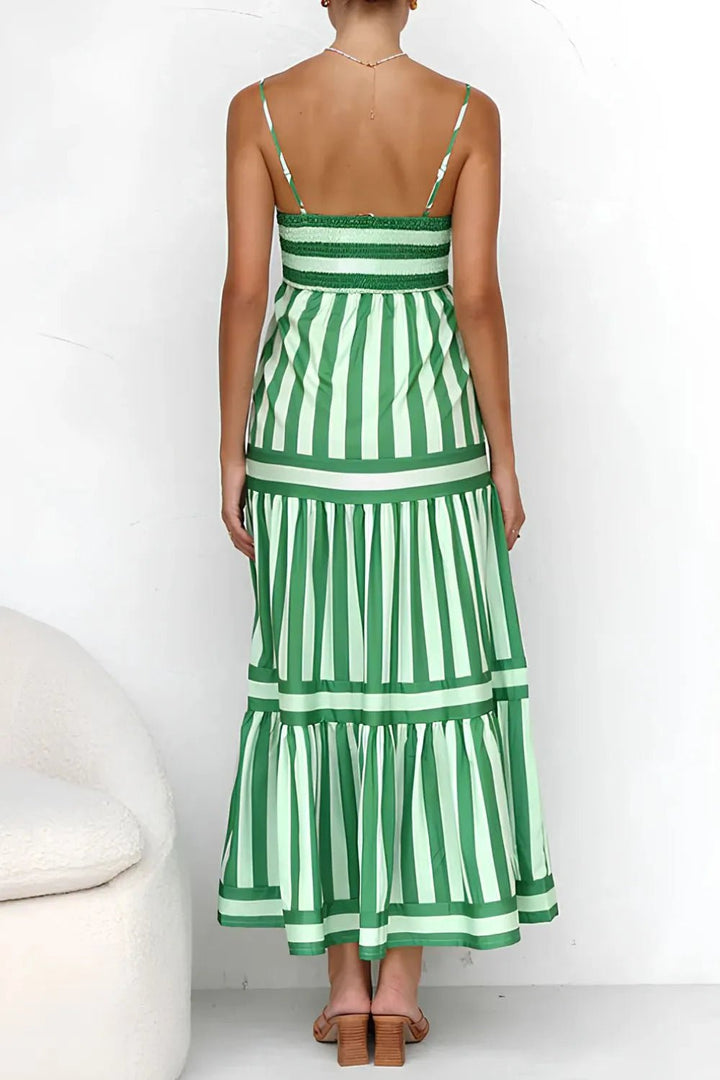 Striped Maxi Cami Dress - Trendy Dress/Beach Dress in Green for Women | The802Gypsy