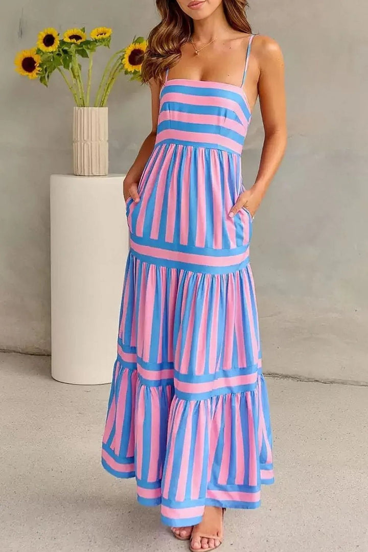 Striped Maxi Cami Dress - Trendy Dress/Beach Dress in Lavender for Women | The802Gypsy