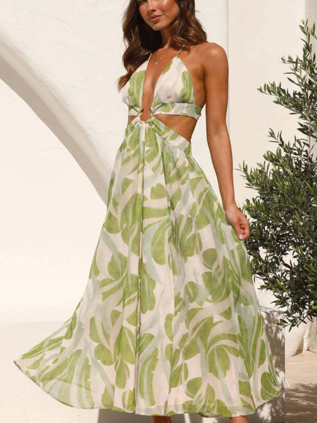Tropical Print Backless Sleeveless Maxi Dress - Trendy Dress/Beach Dress in Light Green for Women | The802Gypsy