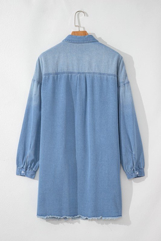 Threaded Pear Journee Medium Washed Denim Shirt Dress - Trendy Dress/Casual Dress in Beau Blue for Women | The802Gypsy