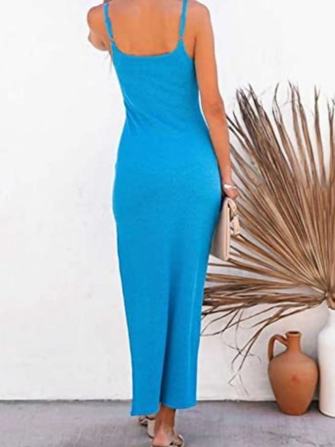 Ribbed Tank Midi Dress with Side Slit - Trendy Dress/Casual Dress in White for Women | The802Gypsy