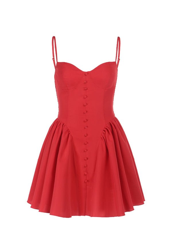 Slim Fit Button Design Tutu Dress - Trendy Dress/Cocktail Dress in Red for Women | The802Gypsy