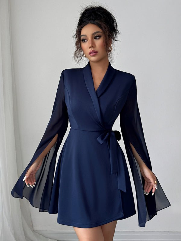 Elegant Long Sleeve Wrap Dress - Trendy Dresses in Champlain color for Women | The802Gypsy