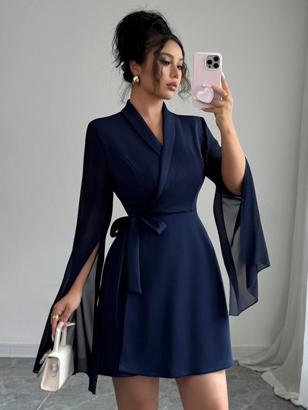 Elegant Long Sleeve Wrap Dress - Trendy Dresses in Champlain color for Women | The802Gypsy