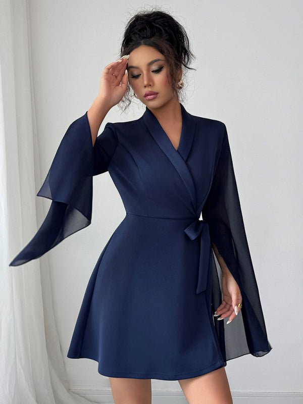 Elegant Long Sleeve Wrap Dress - Trendy Dresses in Champlain color for Women | The802Gypsy