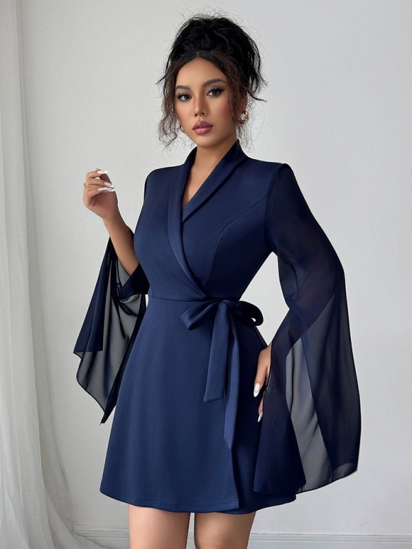 Elegant Long Sleeve Wrap Dress - Trendy Dresses in Champlain color for Women | The802Gypsy