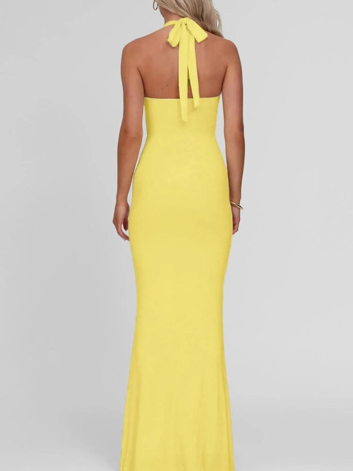 Cutout Twisted Halter Neck Maxi Dress - Trendy Dresses in Yellow for Women | The802Gypsy