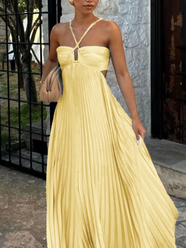 Pleated Sleeveless Bandeau Style Maxi Dress - Trendy Dresses/Party Dress in Yellow for Women | The802Gypsy