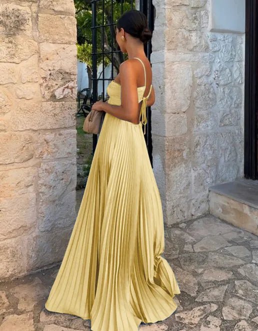 Pleated Sleeveless Bandeau Style Maxi Dress - Trendy Dresses/Party Dress in Yellow for Women | The802Gypsy