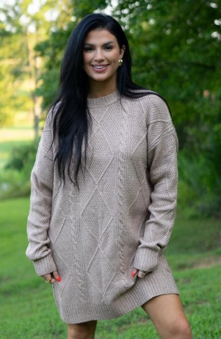 Threaded Pear Aura Cable Knit Sweater Dress - Trendy Dresses/Sweater Dress in Parchment for Women | The802Gypsy