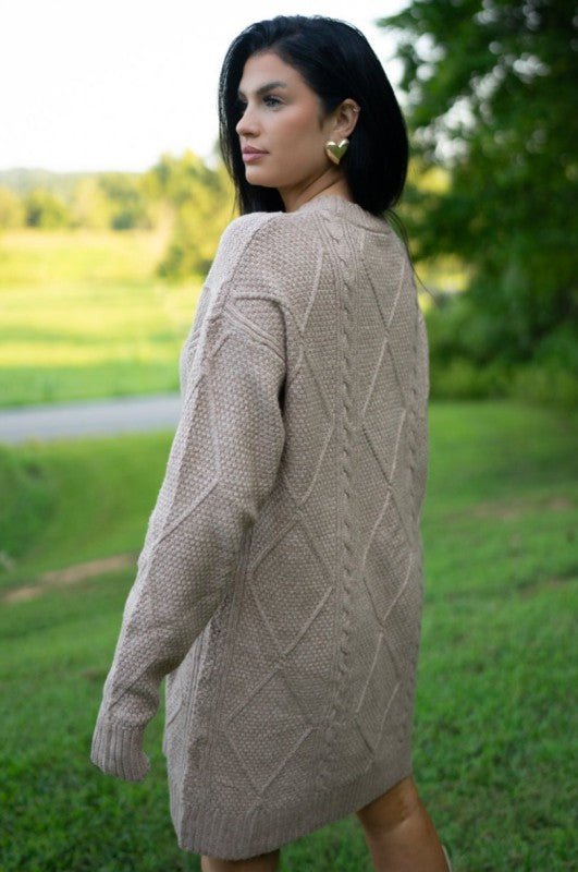 Threaded Pear Aura Cable Knit Sweater Dress - Trendy Dresses/Sweater Dress in Parchment for Women | The802Gypsy