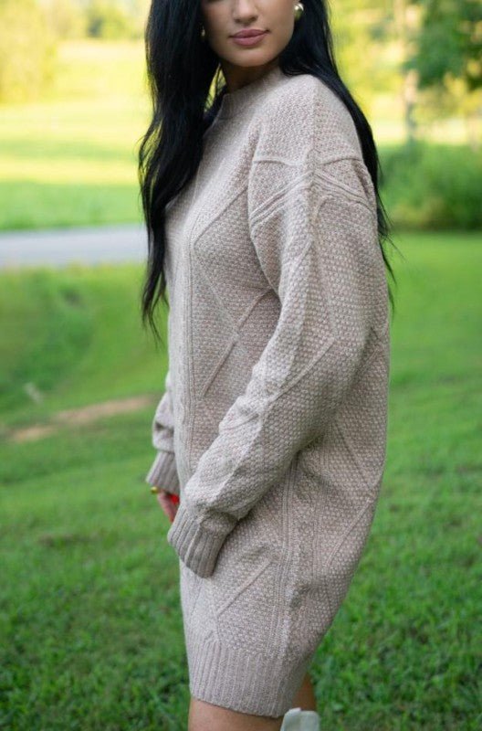 Threaded Pear Aura Cable Knit Sweater Dress - Trendy Dresses/Sweater Dress in Parchment for Women | The802Gypsy
