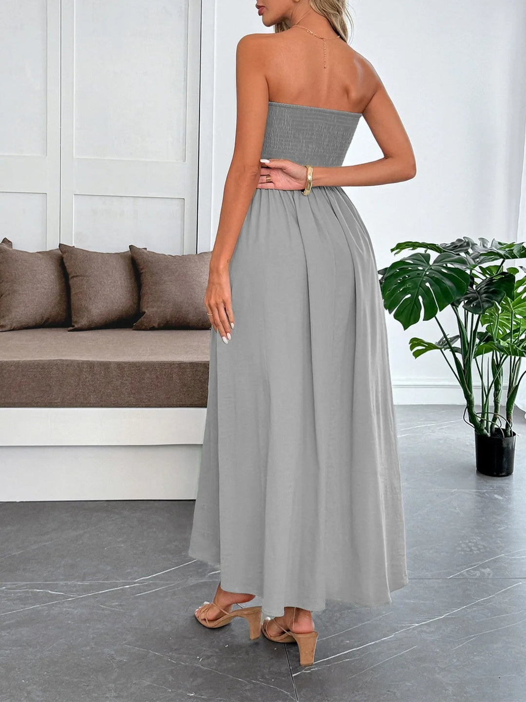 Summer Tube Maxi Dress - Trendy Dresses/Vacation in Light Gray for Women | The802Gypsy