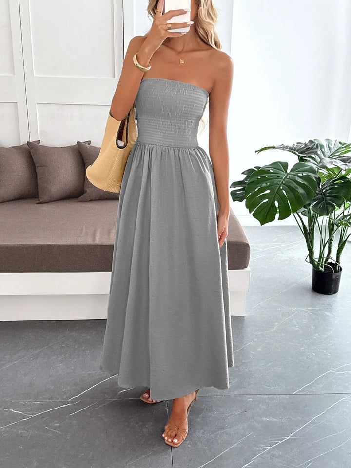 Summer Tube Maxi Dress - Trendy Dresses/Vacation in Light Gray for Women | The802Gypsy