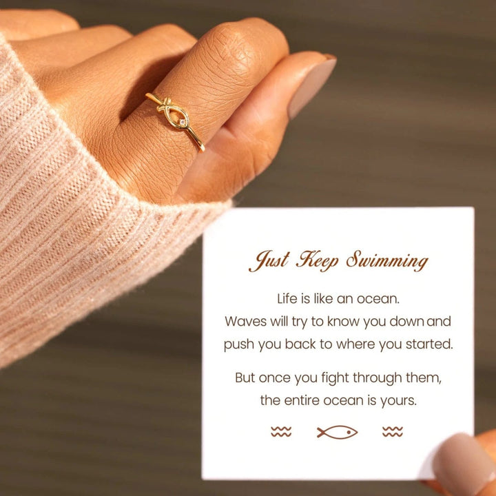 925 Sterling Silver Just Keep Swimming Fish Ring - Trendy jewelry in Gold for Women | The802Gypsy