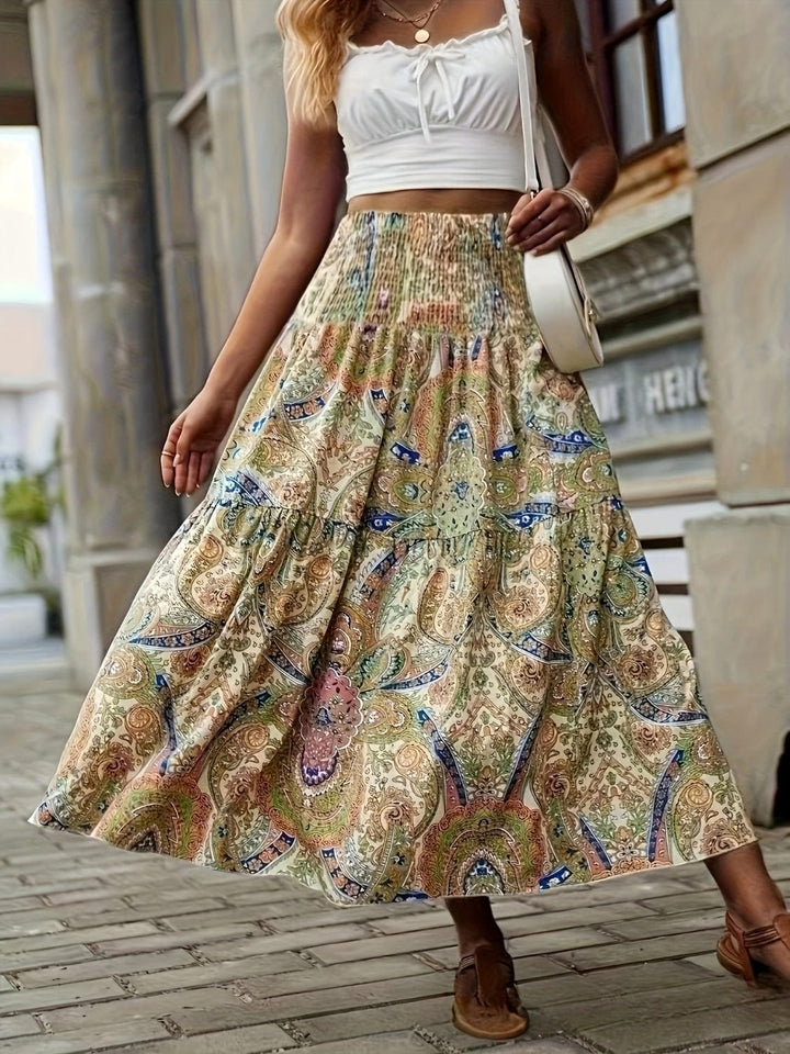 Boho Style Printed High Waist Skirt - Trendy Bottoms/Skirts in Sage Green for Women | The802Gypsy