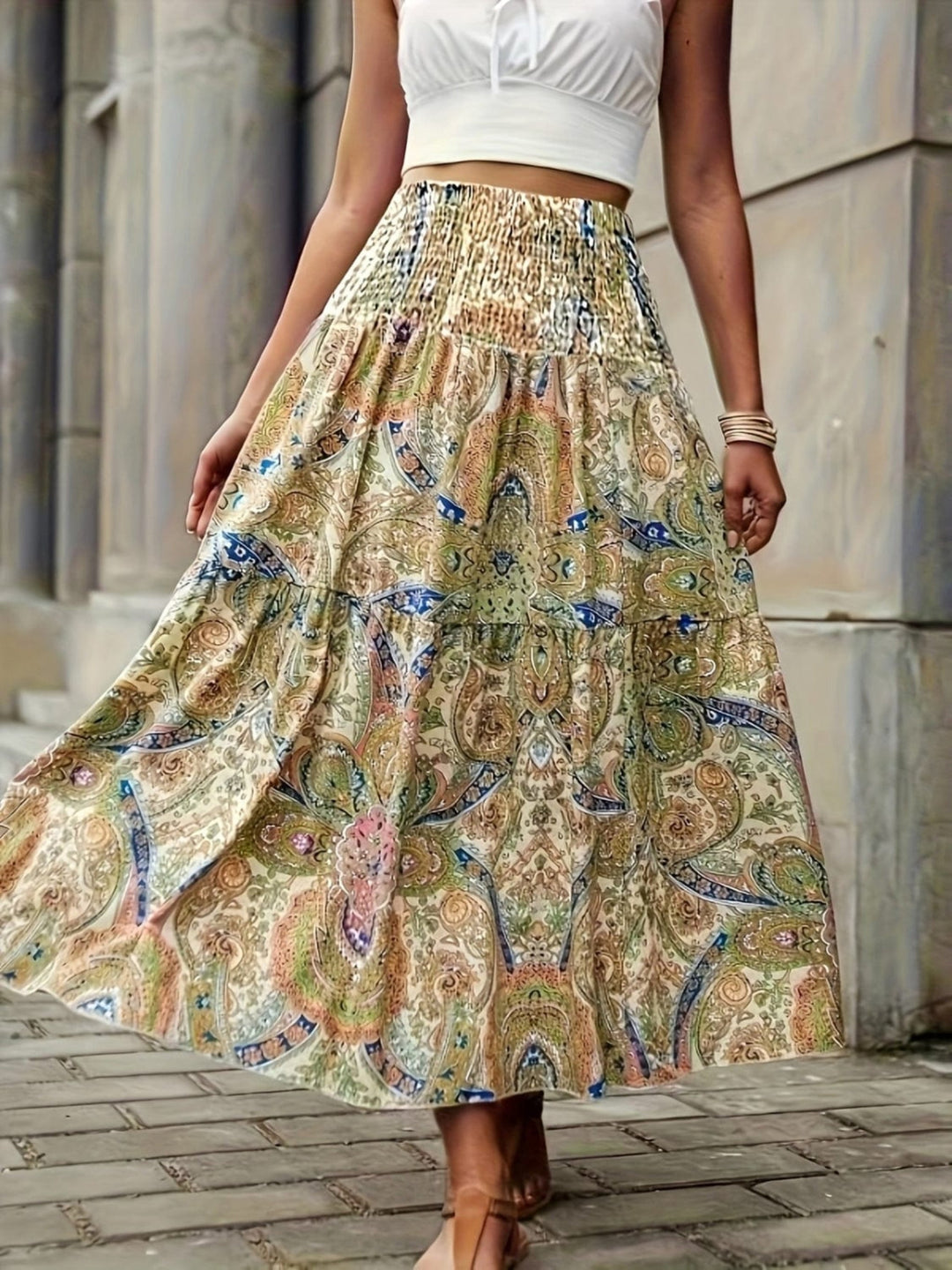 Boho Style Printed High Waist Skirt - Trendy Bottoms/Skirts in Sage Green for Women | The802Gypsy