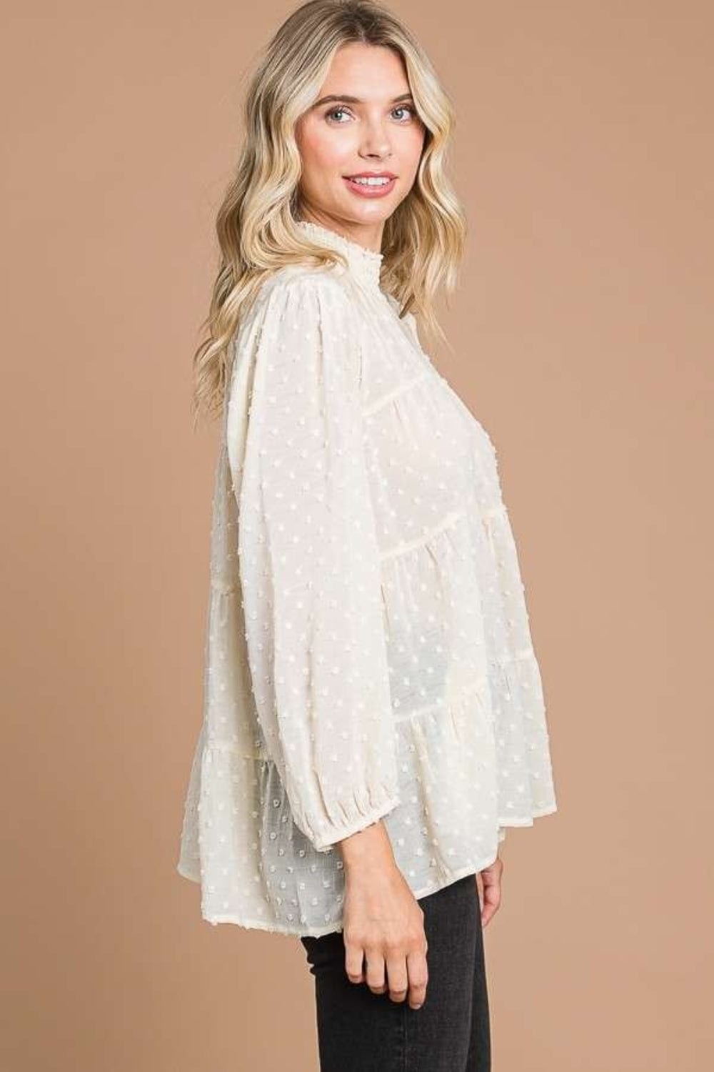 Mock Neck Culture Code Blouse - Trendy Tops/Blouses & Shirts in IVORY CREAM for Women | The802Gypsy