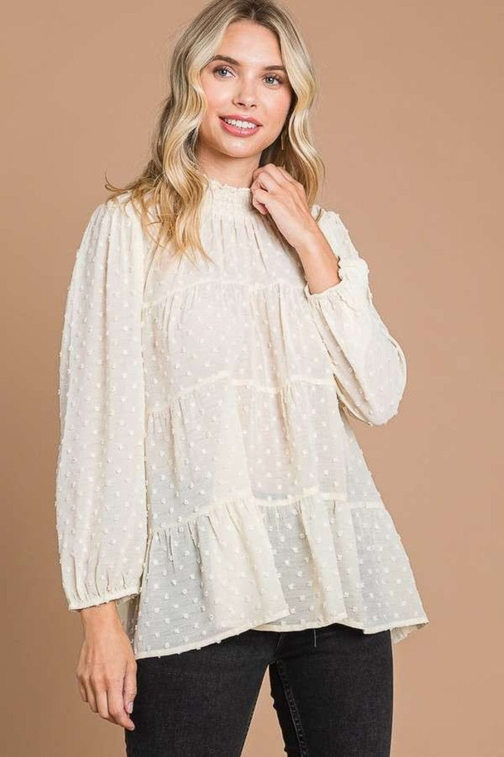 Mock Neck Culture Code Blouse - Trendy Tops/Blouses & Shirts in IVORY CREAM for Women | The802Gypsy