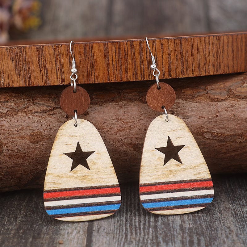 Cutout Star & Stripes Wooden Dangle Earrings - Trendy Accessories/Earnings in Multicolor for Women | The802Gypsy