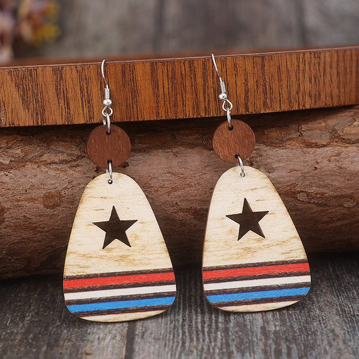 Cutout Star & Stripes Wooden Dangle Earrings - Trendy Accessories/Earnings in Multicolor for Women | The802Gypsy