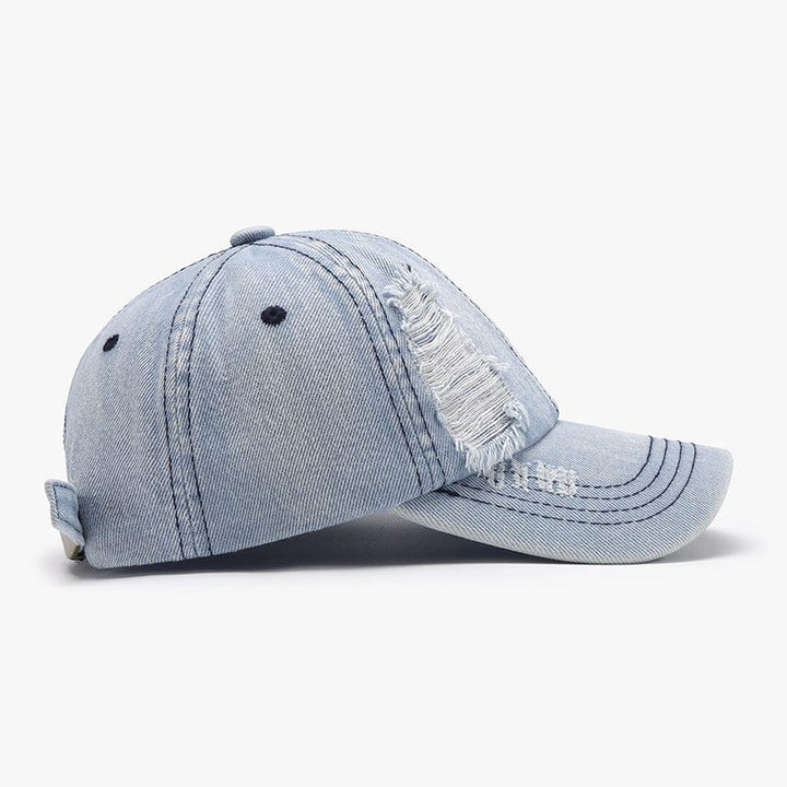 Distressed Cotton Baseball Cap - Trendy Accessories/Headwear in Light Denim for Women | The802Gypsy