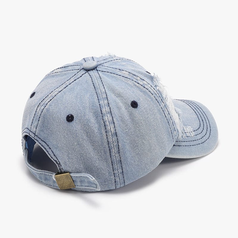 Distressed Cotton Baseball Cap - Trendy Accessories/Headwear in Light Denim for Women | The802Gypsy
