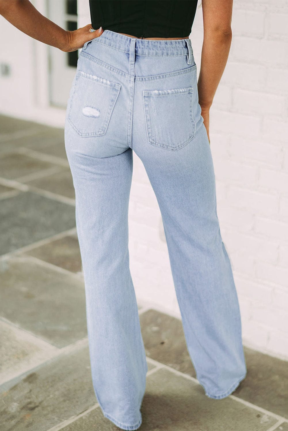 Distressed High Waist Jeans - Trendy Bottoms/Jeans in Light Denim for Women | The802Gypsy